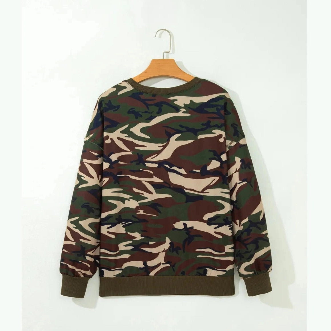 Keela Camouflage Print Round Neck Baggy Pullover Sweatshirt