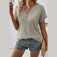 Keely Parchment Wide Ribbed Notched V Neck Button Decor T shirt