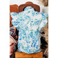 Keesha Sky Blue Floral Print Ruffle Sleeve Frilly Button Up Shirt