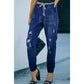 Spencer Dark Blue Distressed Drawstring Pocketed Joggers