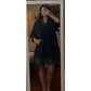 Kesha Black Contrast Stitched V Neck 3/4 Sleeve Tiered Mini Dress