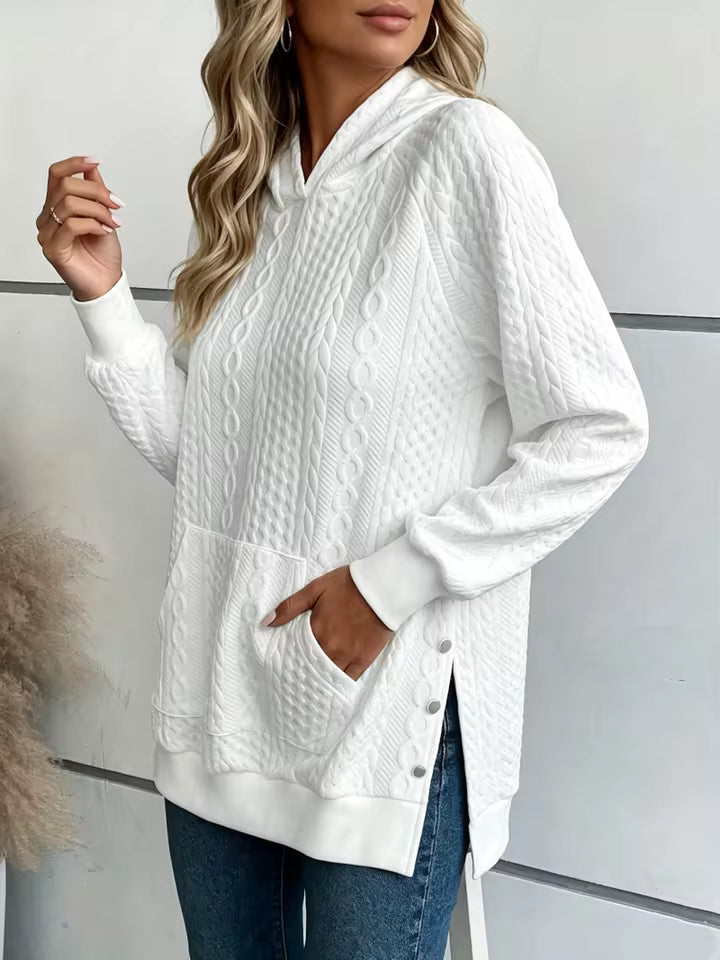 Keeva Comfy White Cable‑Pattern Hoodie