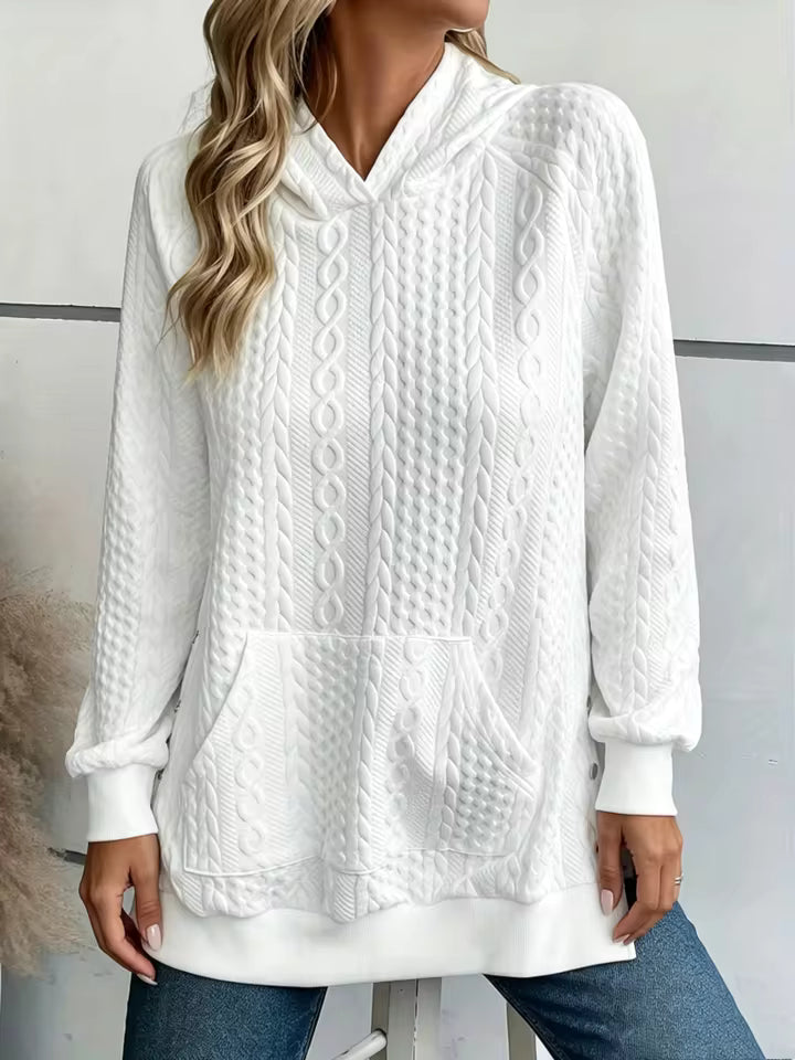Keeva Comfy White Cable‑Pattern Hoodie