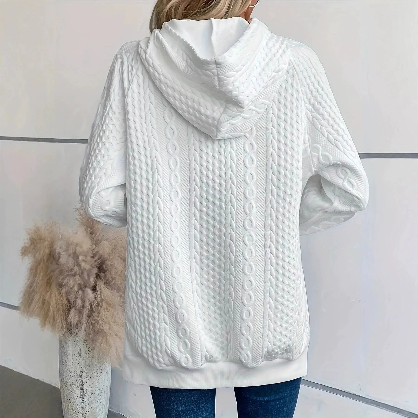 Keeva Comfy White Cable‑Pattern Hoodie