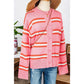 Kelcee Pink Stripe Drop Shoulder Buttons Cardigan Sweater