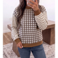 Kellianne Brown Plaid Striped Patchwork Long Sleeve Casual Top