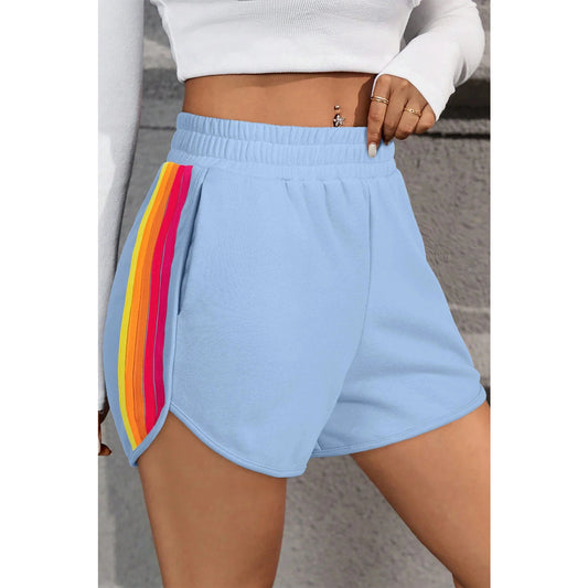 SALE!!!  Kelsa Beau Blue Color Block Stripes Elastic High Waist Active Shorts