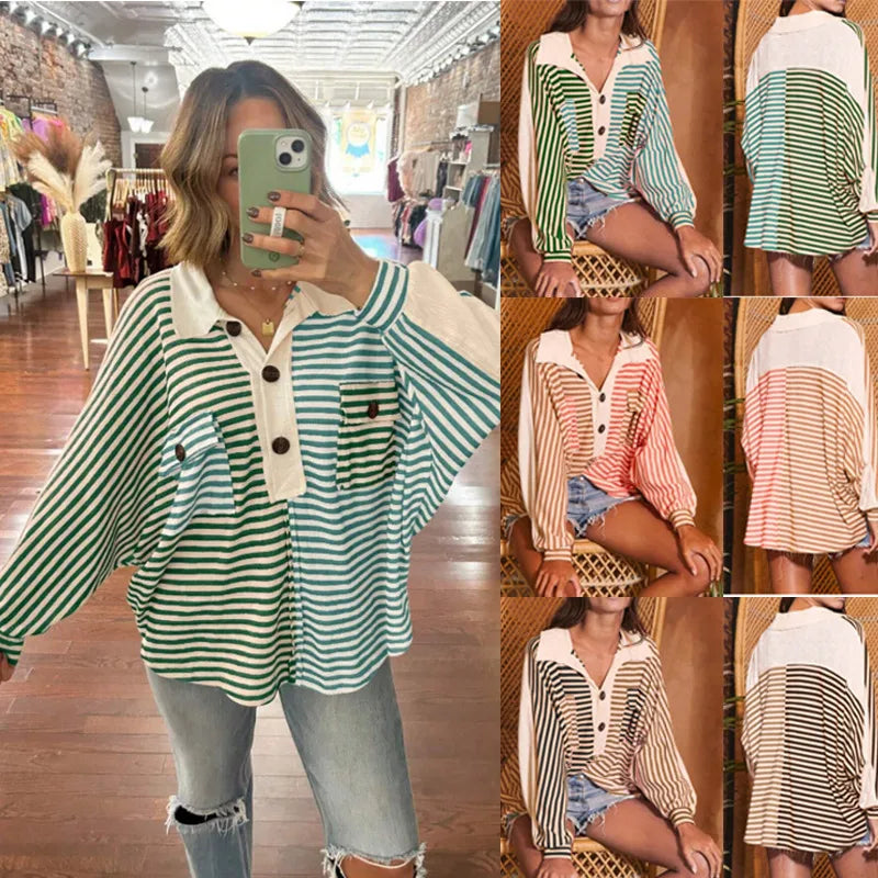 Kelsea Striped Oversized Button Front Top - 3 Colors