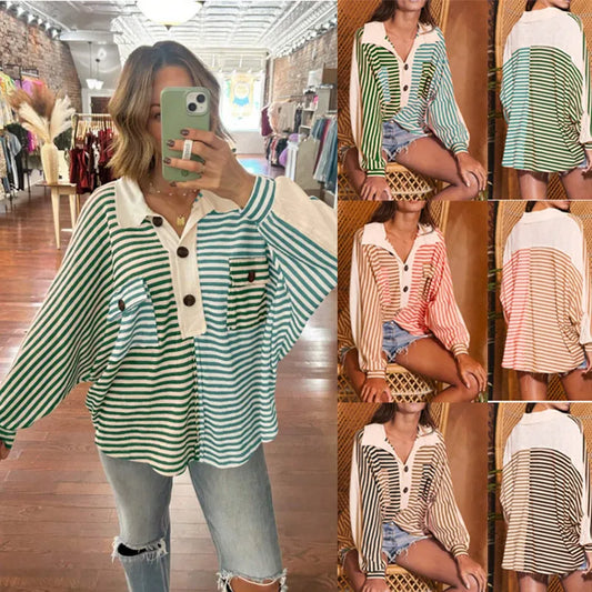 Kelsea Striped Oversized Button Front Top - 3 Colors