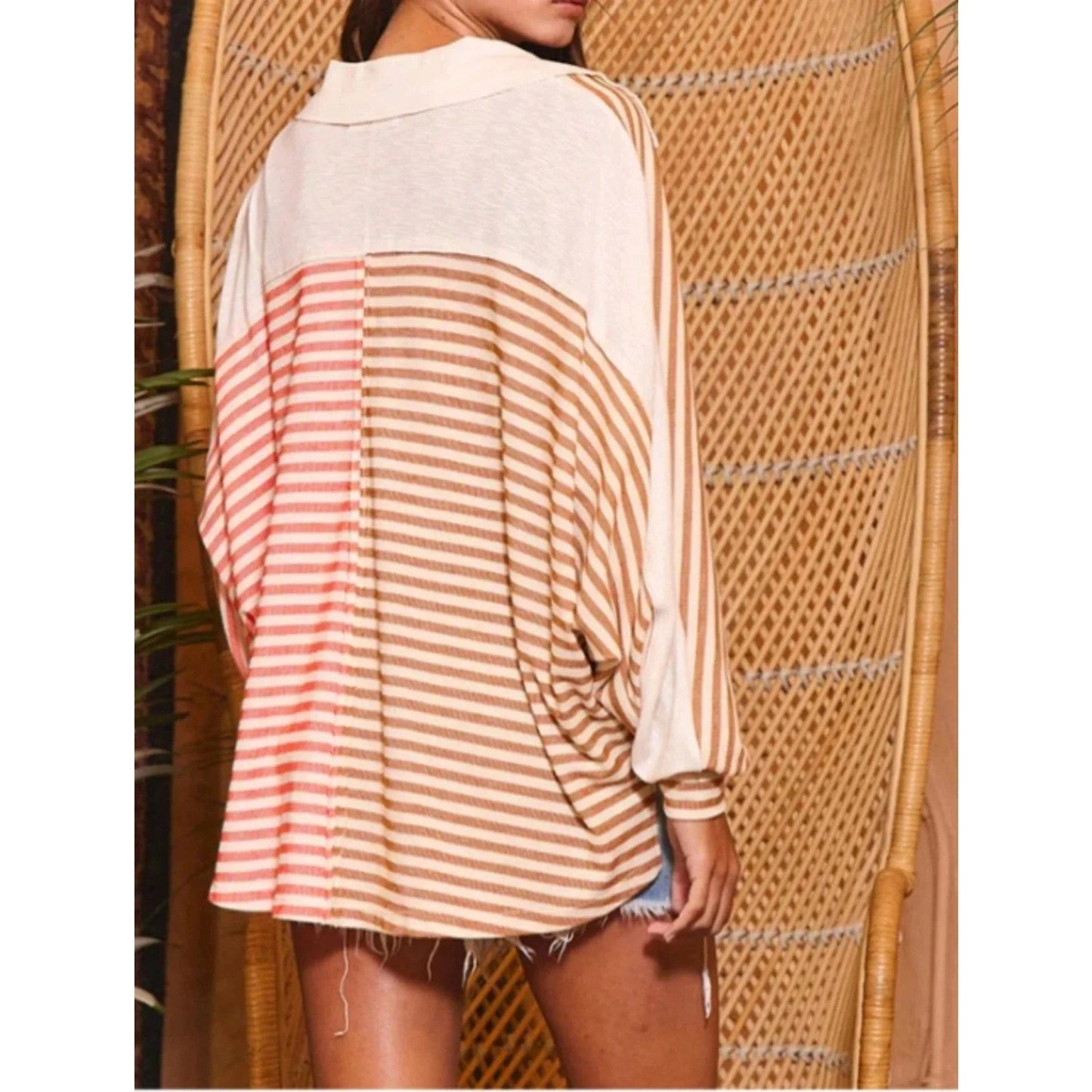 Kelsea Striped Oversized Button Front Top - 3 Colors