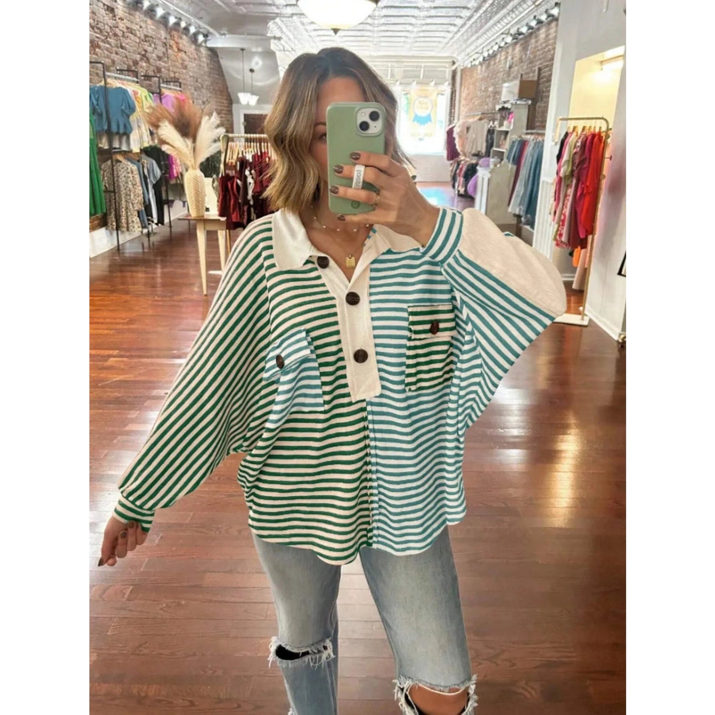 Kelsea Striped Oversized Button Front Top - 3 Colors