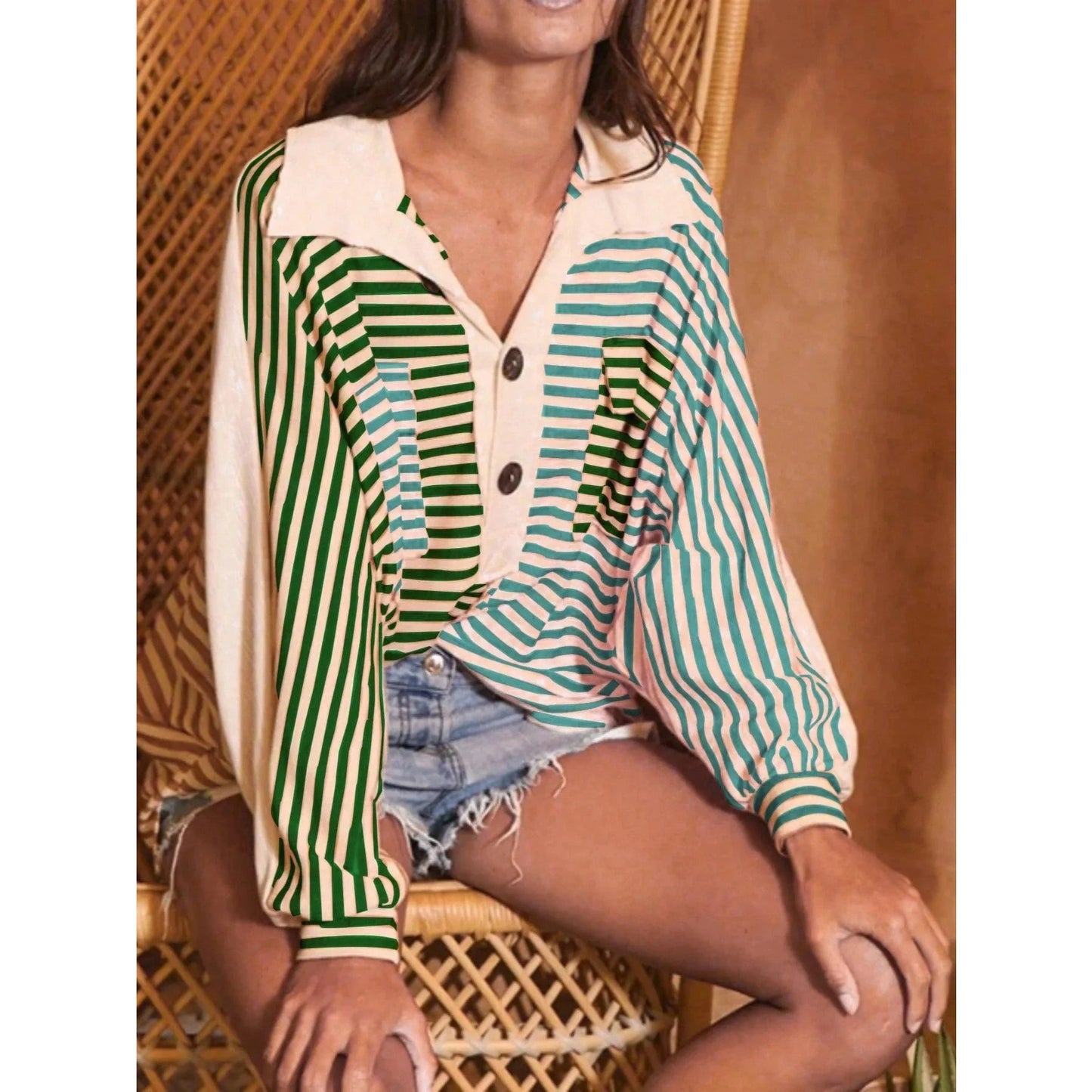 Kelsea Striped Oversized Button Front Top - 3 Colors