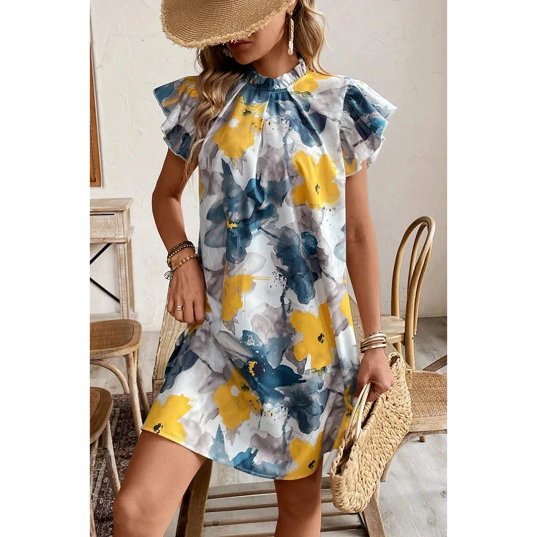 Kelsey Bohemian Lotus Sleeve Printed Dress