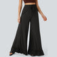 Kendria Black Ruffled Wide Leg Pull On High Waist Pants with Pockets