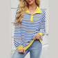 Kendry Yellow Lapel Button Striped Loose Sweatshirt