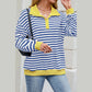 Kendry Yellow Lapel Button Striped Loose Sweatshirt