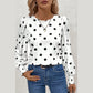 Kendry White Polka Dot Print Round Neck Frilled Long Sleeve Blouse