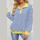 Kendry Yellow Lapel Button Striped Loose Sweatshirt