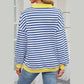 Kendry Yellow Lapel Button Striped Loose Sweatshirt