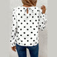 Kendry White Polka Dot Print Round Neck Frilled Long Sleeve Blouse