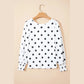 Kendry White Polka Dot Print Round Neck Frilled Long Sleeve Blouse