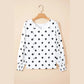 Kendry White Polka Dot Print Round Neck Frilled Long Sleeve Blouse