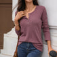 Keri Mauve Moments Waffle Henley Top