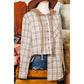 Wisteria Khaki Checkered Print Loose Fit Buttoned Hooded Shacket