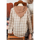 Wisteria Khaki Checkered Print Loose Fit Buttoned Hooded Shacket
