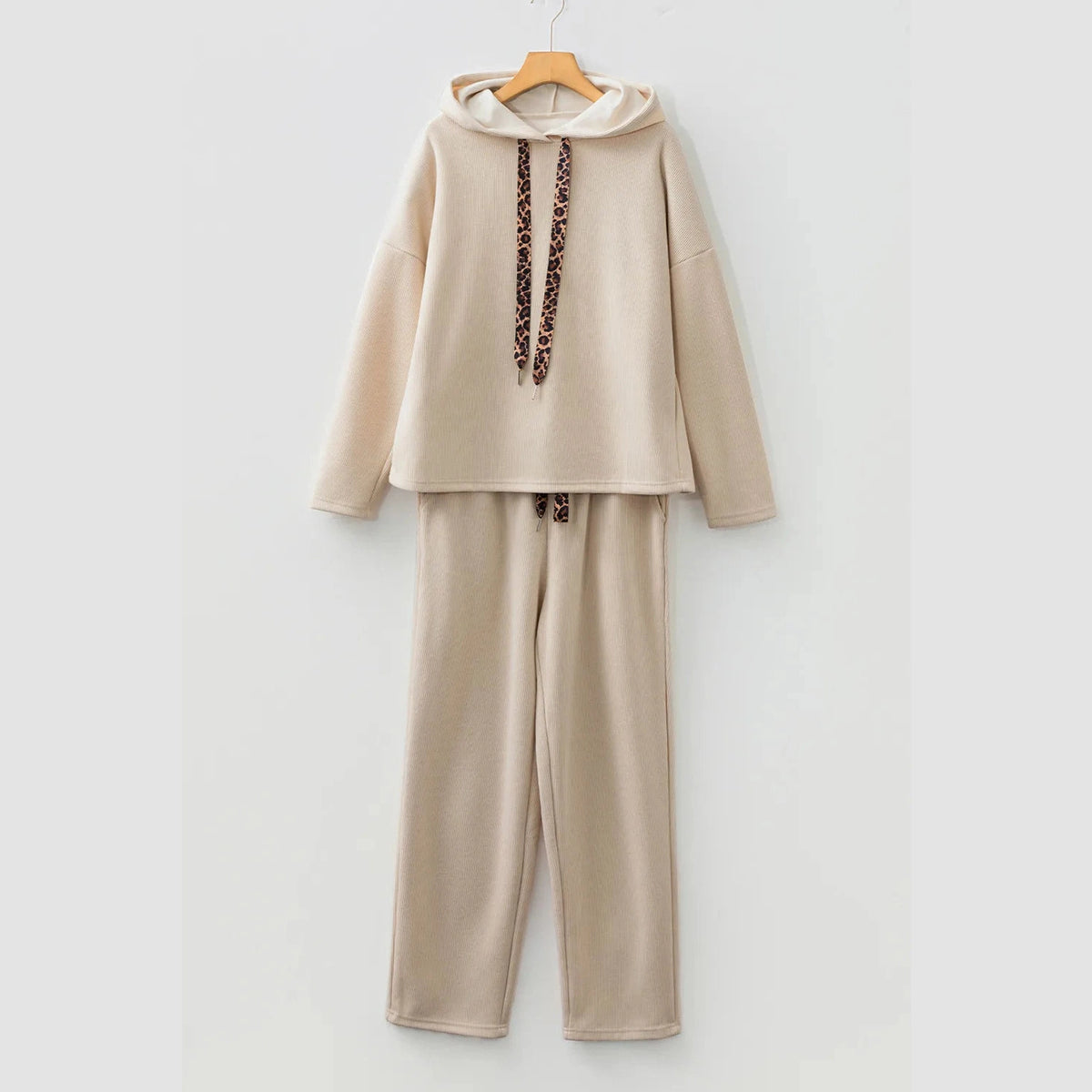 Andria Parchment Lace Drawstring Pullover Hoodie and High Waist Pants Corduroy Suit