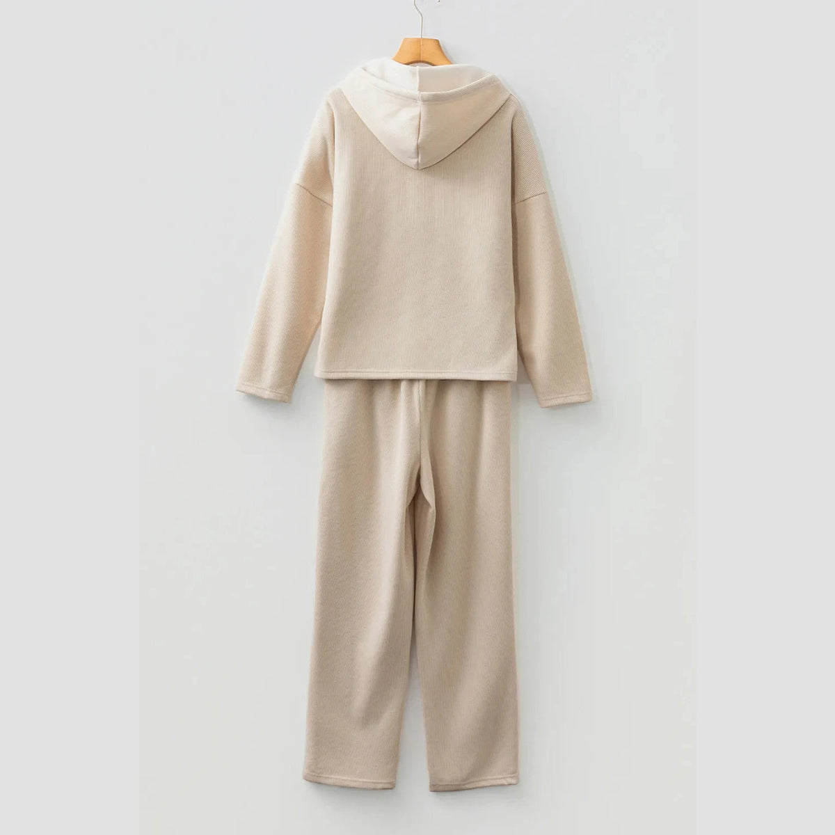 Andria Parchment Lace Drawstring Pullover Hoodie and High Waist Pants Corduroy Suit
