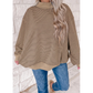 Nataly Khaki Stripe Ribbed Color Block Mock Neck Oversized Sweatshirt