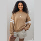 French Beige Varsity Striped Detail Drop Shoulder Oversized Sweatshirt