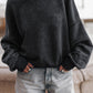 Kharlie Black Drop Shoulder Crew Neck Pullover Sweatshirt