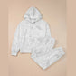 Kiandra Light Grey Abstract Print Loose Drop Sleeve Hoodie Elastic Waistband 2pcs Pant Set