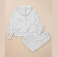 Kiandra Light Grey Abstract Print Loose Drop Sleeve Hoodie Elastic Waistband 2pcs Pant Set