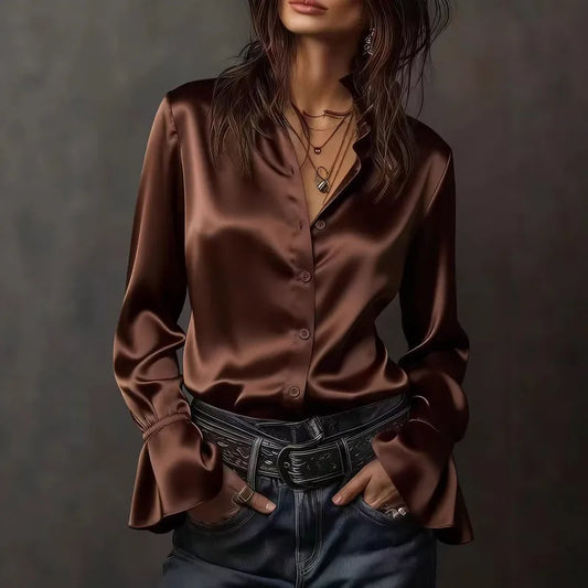 Kierra Mocha Luxe Satin Blouse