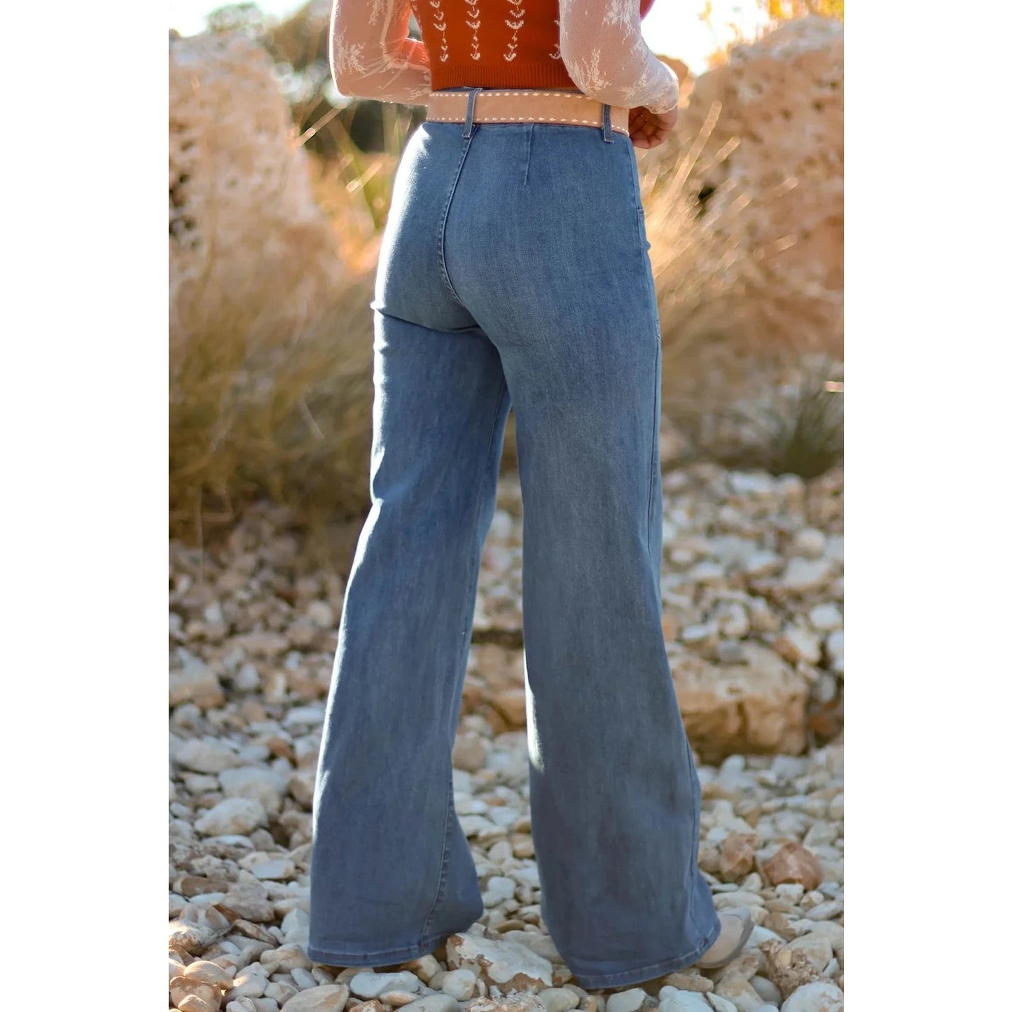 Kilby Multi Buttons High Waist Wide Leg Jeans With Pockets