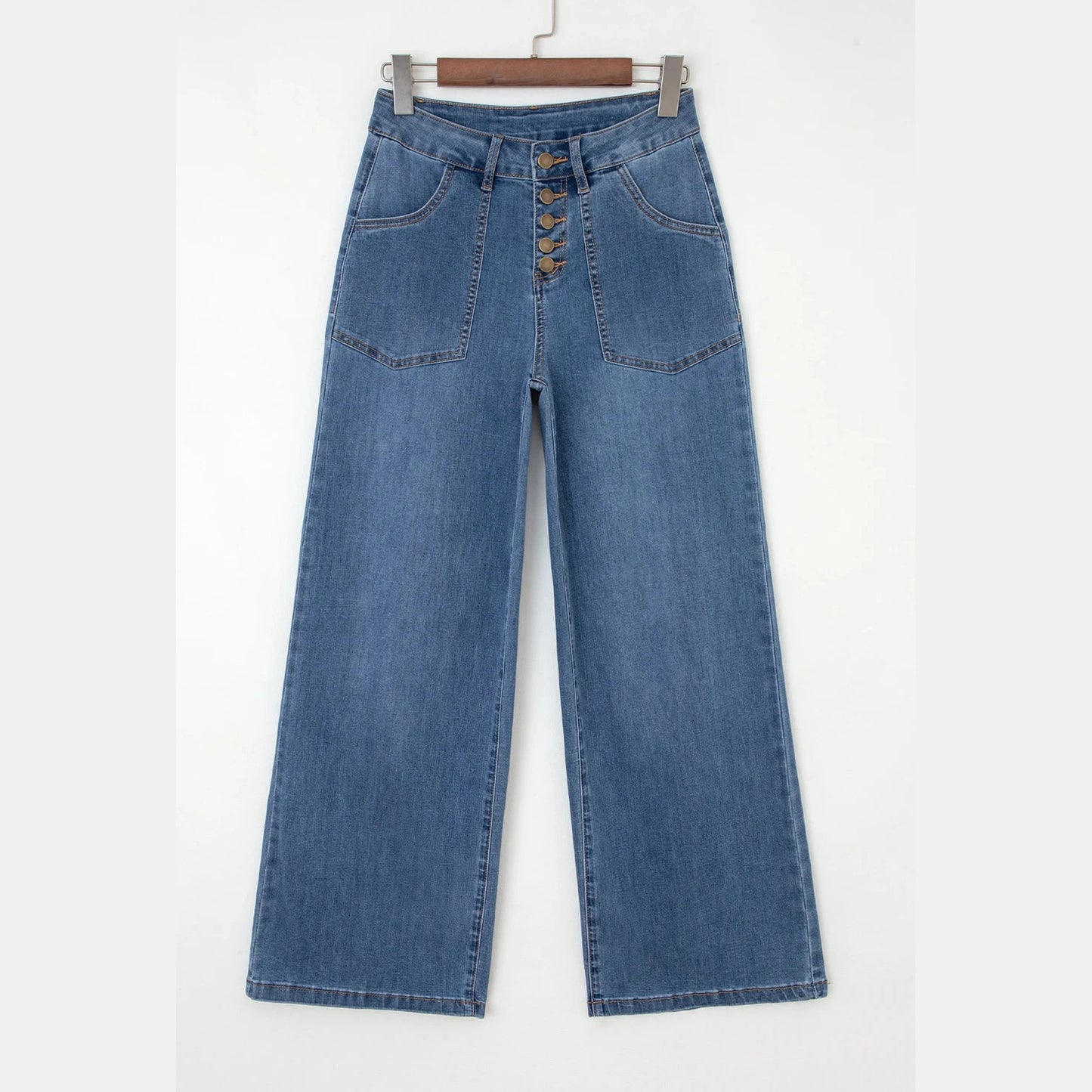 Kilby Multi Buttons High Waist Wide Leg Jeans With Pockets