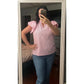 Chanler Stripe Short Bubble Sleeve Split V Neck Blouse