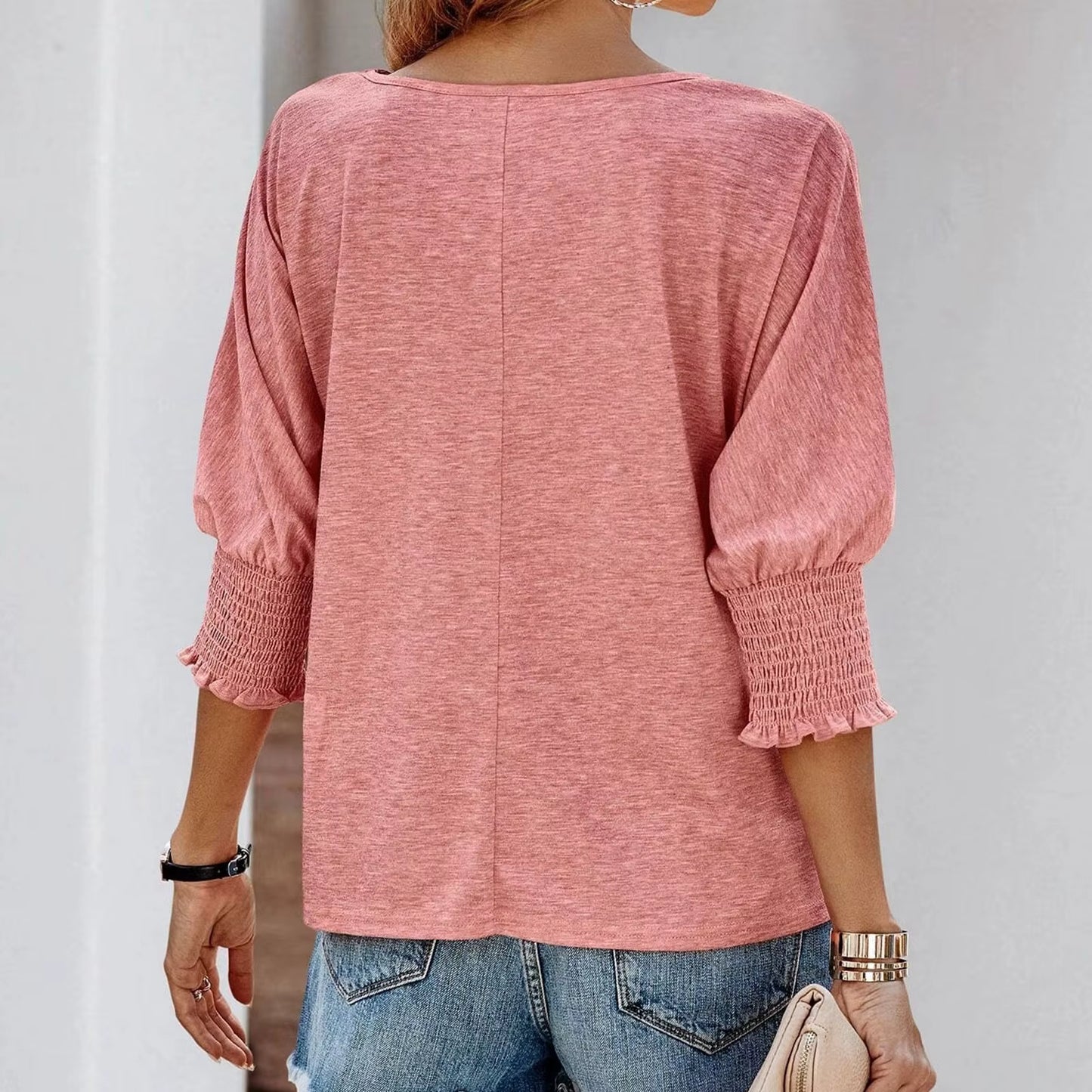 Kim Pink Ruffle Cuff Long Sleeve Top