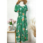 Kimber Green Floral Print Bubble Sleeve Smocked Tiered Midi Dress