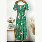 Kimber Green Floral Print Bubble Sleeve Smocked Tiered Midi Dress