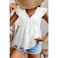 Kimmie White Textured Ruffled Trim V Neck Flutter Flowy Top
