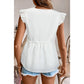 Kimmie White Textured Ruffled Trim V Neck Flutter Flowy Top
