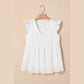 Kimmie White Textured Ruffled Trim V Neck Flutter Flowy Top