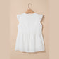 Kimmie White Textured Ruffled Trim V Neck Flutter Flowy Top