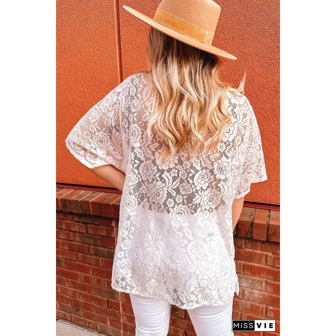 RTS White Floral Lace Crochet Short Sleeve Open Front Kimono