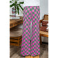 Kinney Green 2-Tone Checked Print High Waist Wide Leg Pants