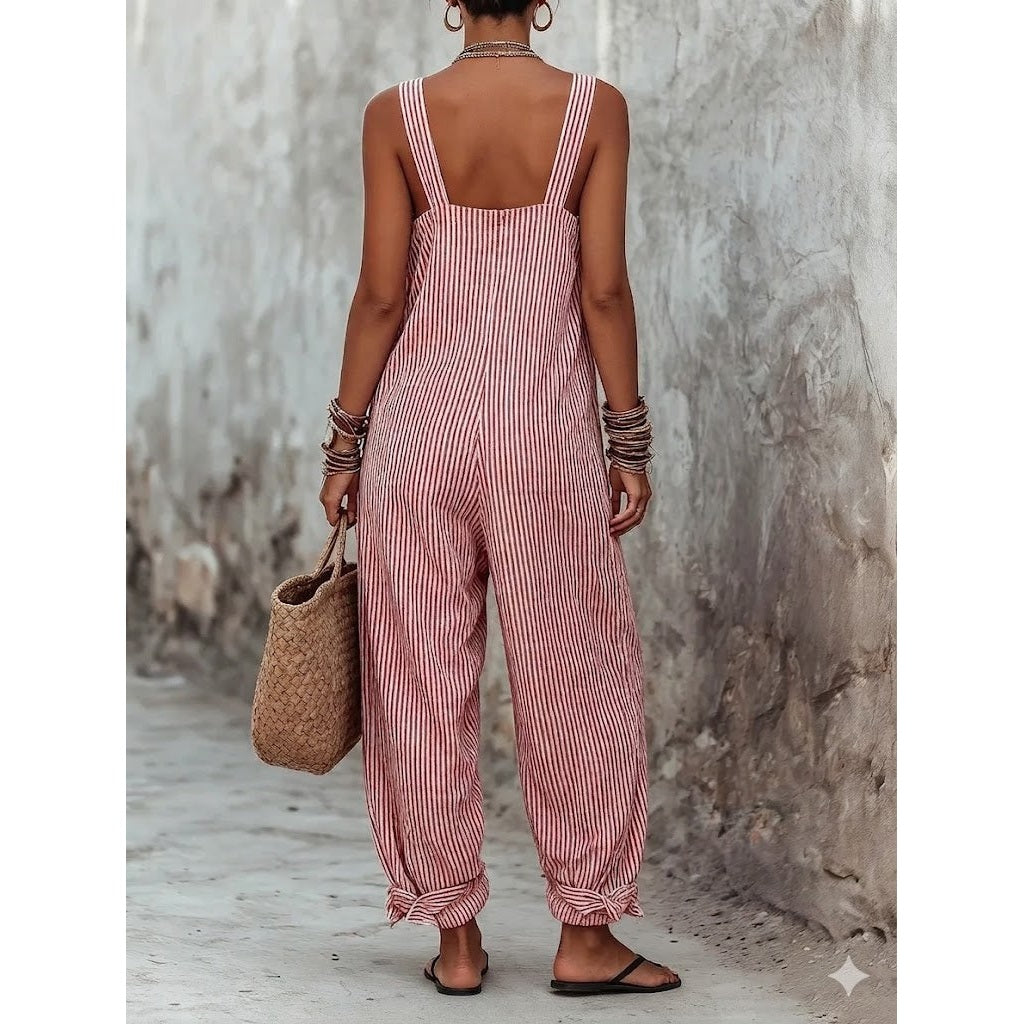 Kinney Red Striped Boho Overalls